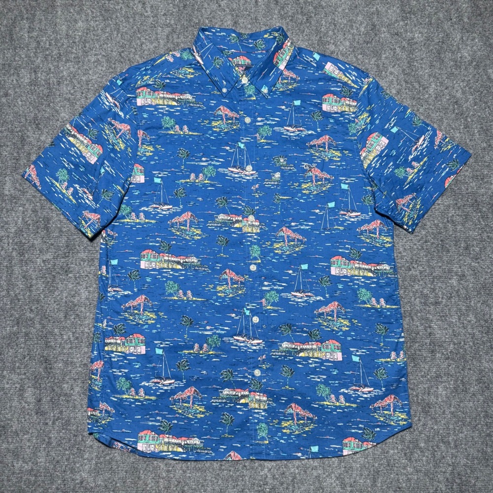 Vineyard Vines Mens Classic Fit Button Down Shirt Blue‎ M Tropical Sailboat